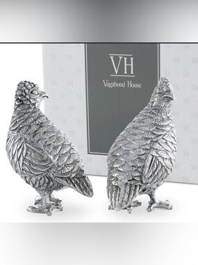 NWOT Vagabond Morning Hunt Quail Pewter Salt & Pepper Shakers. Never Used.